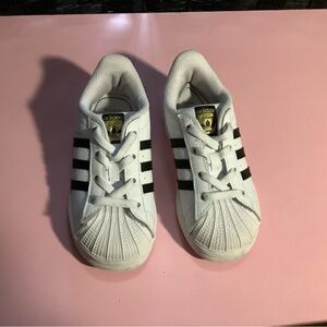 Adidas Kids White and Black Sneakers with Gold Accents